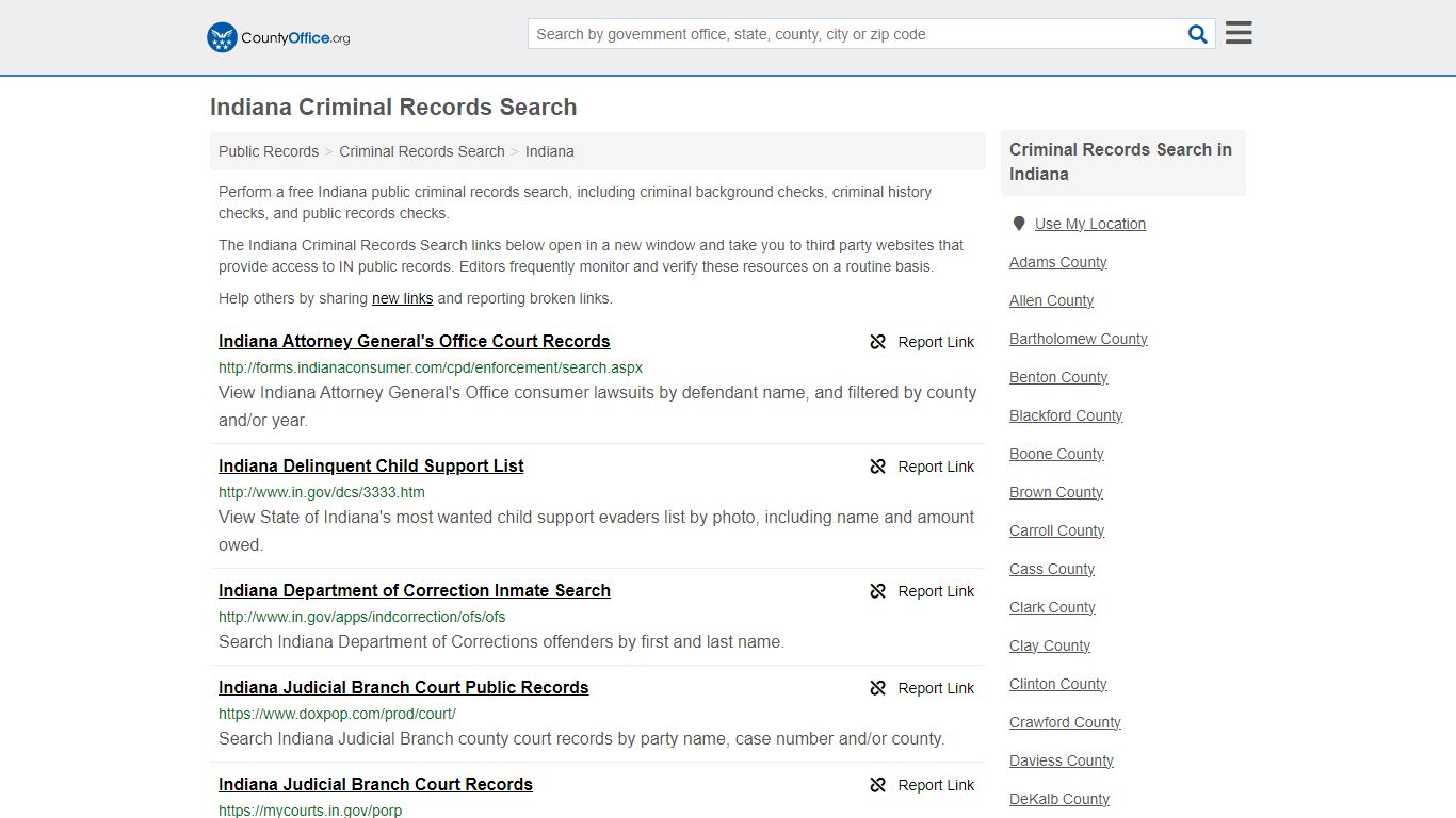 Indiana Criminal Records Search - County Office
